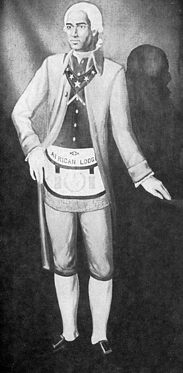 Black and white image of a painting of Prince Hall standing