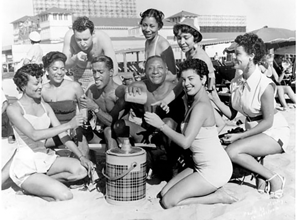 Sammy Davis Jr and beachgoers Chicken Bone Beach ca.1952|