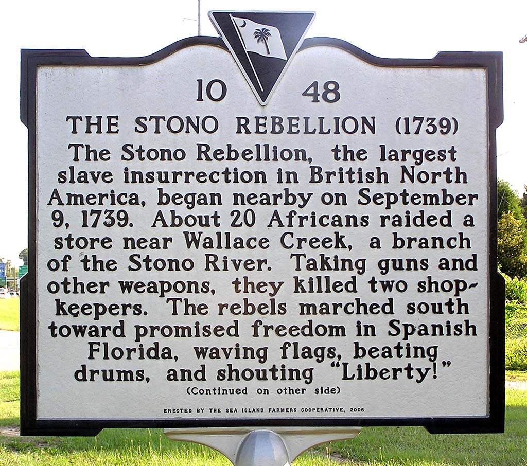 https://www.blackpast.org/wp-content/uploads/Stono_Rebellion_road_marker_South_Carolina_July_2009.jpg